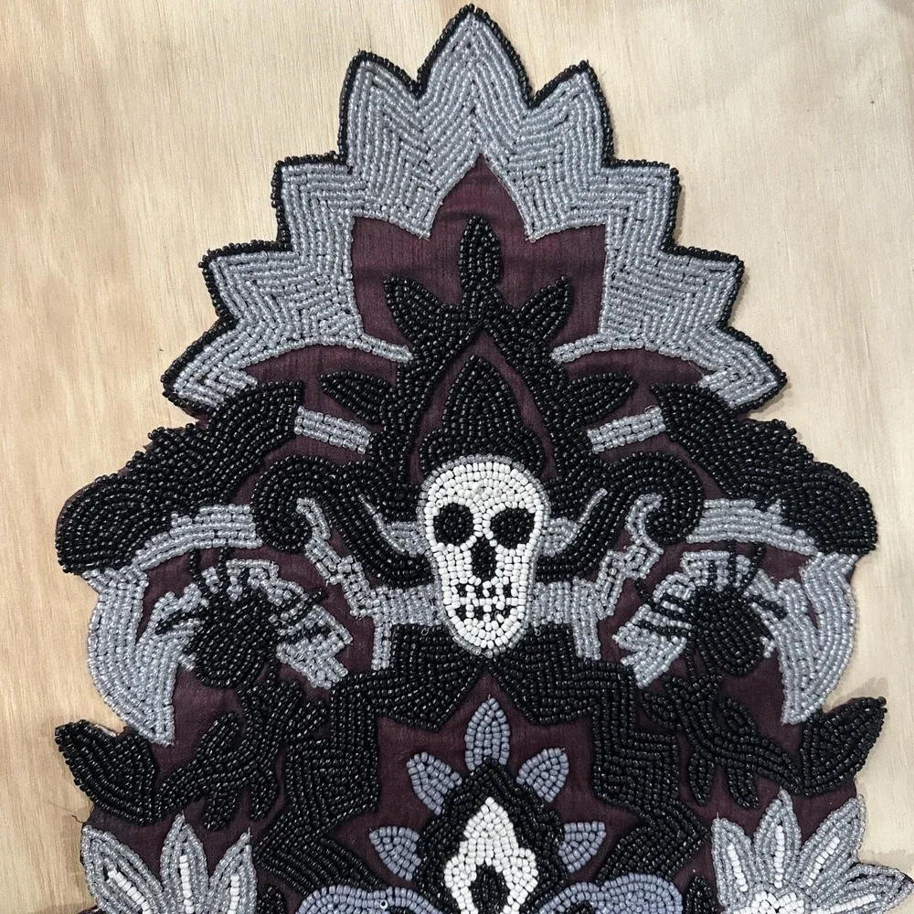 Beaded Skull Table Runner Décor Día De Muertos Day Dead Halloween 12x36